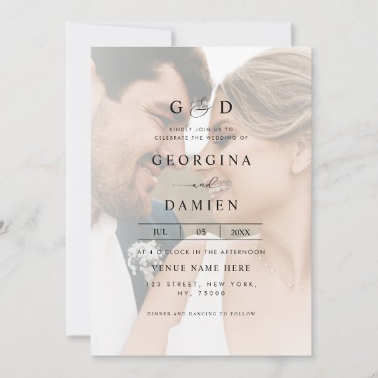 Modern Fading Photo Ampersand All-in-One Wedding Kaart (Voorkant)
