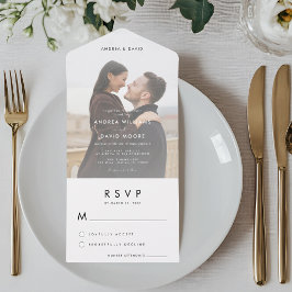 Modern Fading Photo Minimalist Simple RSVP Wedding All In One Uitnodiging
