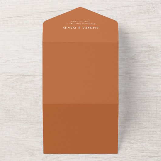 Modern Fading Photo Terracotta Simple RSVP Wedding All In One Uitnodiging (Buitenkant)