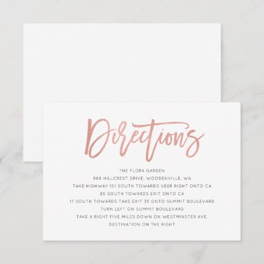 Modern Fairytale Roos Gold Wedding Direction Kaart (Voorkant / Achterkant)