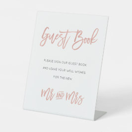 Modern Fairytale Roos Gold Wedding Guestbook Reclamebord Met Voetstuk