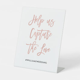 Modern Fairytale Roos Gold Wedding Hashtag Reclamebord Met Voetstuk