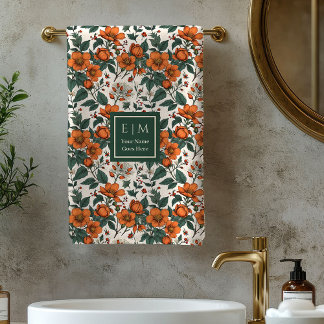 Modern Fall Floral Pastel Sage Custom Name Towel Bad Handdoek