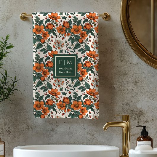 Modern Fall Floral Pastel Sage Custom Name Towel Bad Handdoek