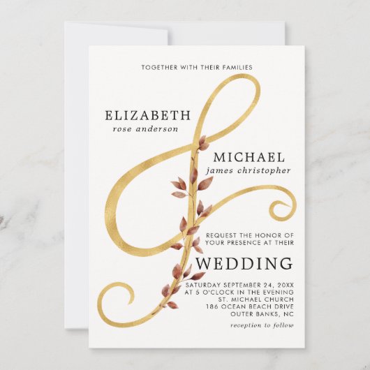 Modern Fall laat Ampersand simpele foto-bruiloft a Kaart (Voorkant)