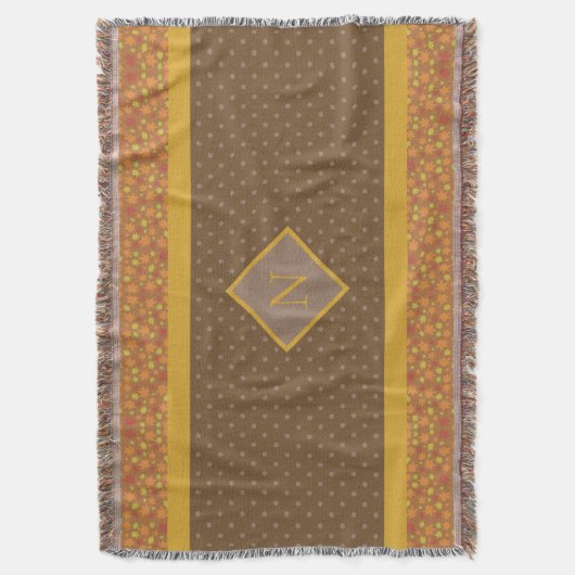 Modern Fall Leaves Monogram Brown Polka Dot Deken (Voorkant Verticaal)