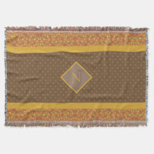 Modern Fall Leaves Monogram Brown Polka Dot