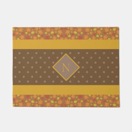 Modern Fall Leaves Monogram Brown Polka Dot Deurmat