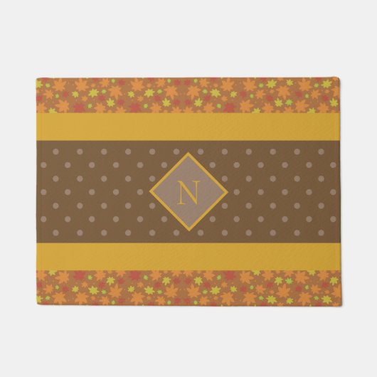 Modern Fall Leaves Monogram Brown Polka Dot Deurmat (Voorkant)