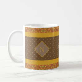Modern Fall Leaves Monogram Brown Polka Dot Koffiemok