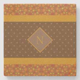 Modern Fall Leaves Monogram Brown Polka Dot Stenen Onderzetter