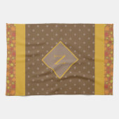 Modern Fall Leaves Monogram Brown Polka Dot Theedoek (Horizontaal)