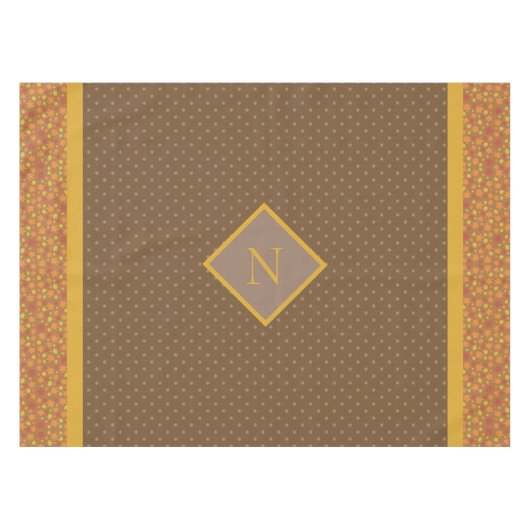 Modern Fall Leaves Monogram Polka Dot Tafelkleed (Voorkant (Horizontaal))