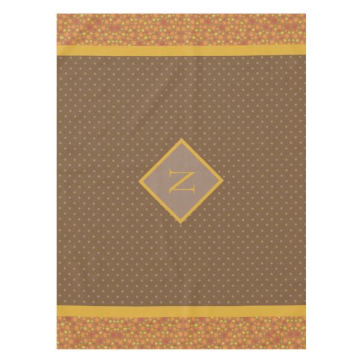 Modern Fall Leaves Monogram Polka Dot Tafelkleed (Voorkant)