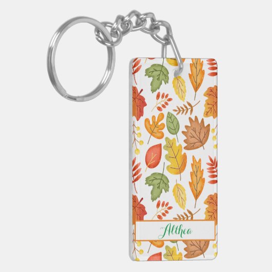 Modern Fall Leaves Pattern naam Sleutelhanger (Voorkant Links)