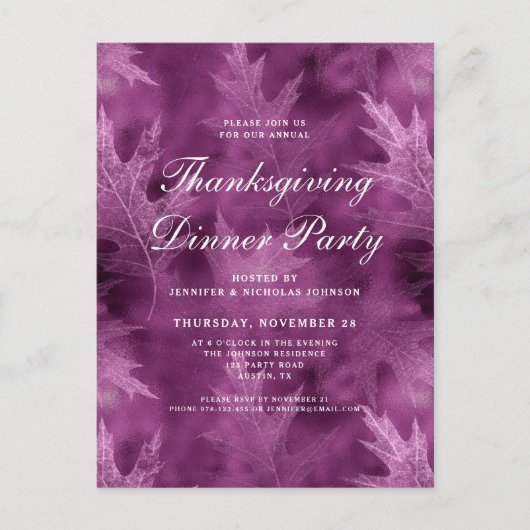 Modern Fall Leaves Thanksgiving Dinner Party Uitnodiging Briefkaart (Voorkant)