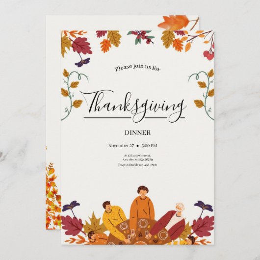 Modern Fall Thanksgiving Dinner Invitation Kaart (Voorkant / Achterkant)