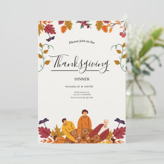 Modern Fall Thanksgiving Dinner Invitation Kaart (Staand voorkant)