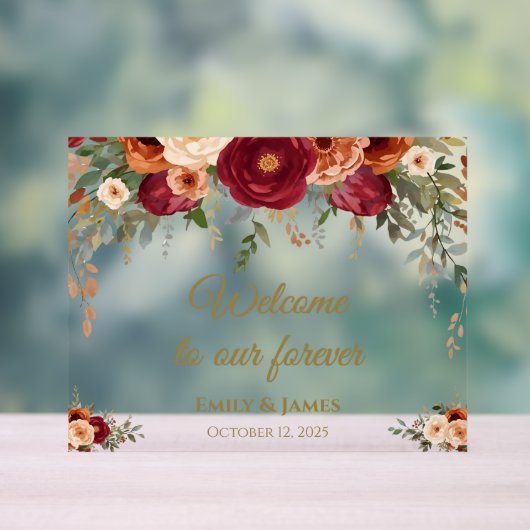 Modern Fall Wedding Acryl Welkom Teken Bord (Neutraal)