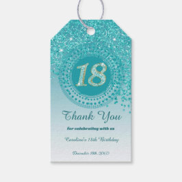 Modern Falling Blauwgroen Blue Glitter 18e verjaar Cadeaulabel