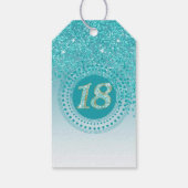 Modern Falling Blauwgroen Blue Glitter 18e verjaar Cadeaulabel (Achterkant)