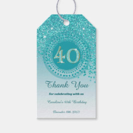 Modern Falling Blauwgroen Blue Glitter 40e verjaar Cadeaulabel