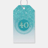 Modern Falling Blauwgroen Blue Glitter 40e verjaar Cadeaulabel (Achterkant)