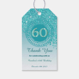 Modern Falling Blauwgroen Blue Glitter 60e verjaar Cadeaulabel