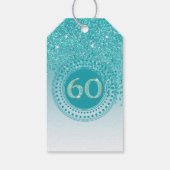 Modern Falling Blauwgroen Blue Glitter 60e verjaar Cadeaulabel (Achterkant)