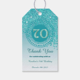 Modern Falling Blauwgroen Blue Glitter 70e verjaar Cadeaulabel