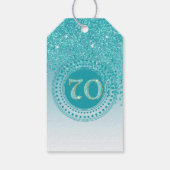 Modern Falling Blauwgroen Blue Glitter 70e verjaar Cadeaulabel (Achterkant)