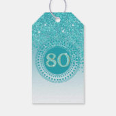 Modern Falling Blauwgroen Blue Glitter 80ste verja Cadeaulabel (Achterkant)