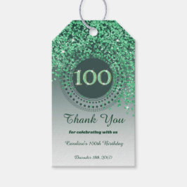 Modern Falling Green Glitter 100e verjaardag Cadeaulabel