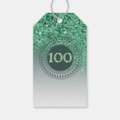 Modern Falling Green Glitter 100e verjaardag Cadeaulabel (Achterkant)