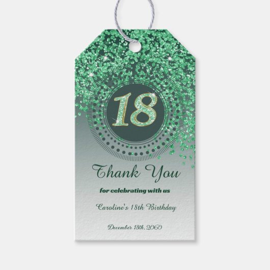 Modern Falling Green Glitter 18e verjaardag Cadeaulabel (Voorkant)