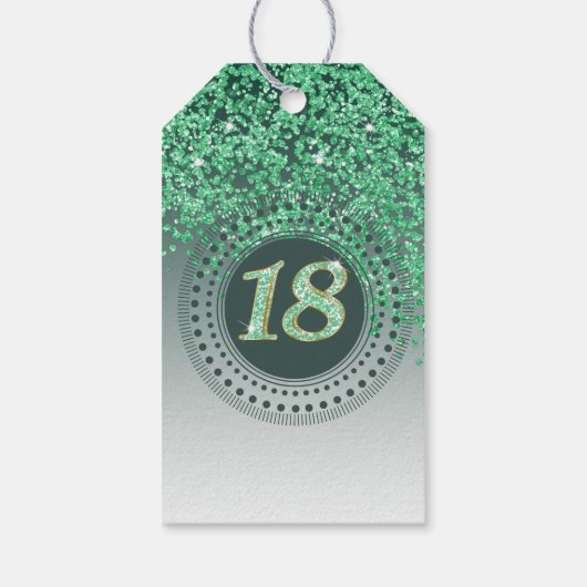 Modern Falling Green Glitter 18e verjaardag Cadeaulabel (Achterkant)