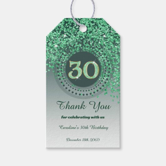 Modern Falling Green Glitter 30th Birthday Cadeaulabel (Voorkant)