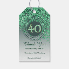 Modern Falling Green Glitter 40e verjaardag Cadeaulabel