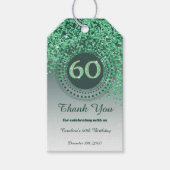 Modern Falling Green Glitter 60e verjaardag Cadeaulabel (Voorkant)