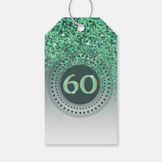Modern Falling Green Glitter 60e verjaardag Cadeaulabel (Achterkant)