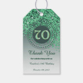 Modern Falling Green Glitter 70e verjaardag Cadeaulabel (Voorkant)