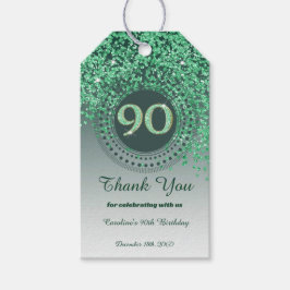Modern Falling Green Glitter 90e verjaardag Cadeaulabel
