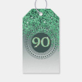 Modern Falling Green Glitter 90e verjaardag Cadeaulabel (Achterkant)