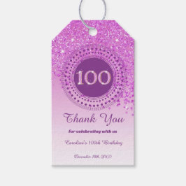 Modern Falling Pink Glitter 100e verjaardag Cadeaulabel