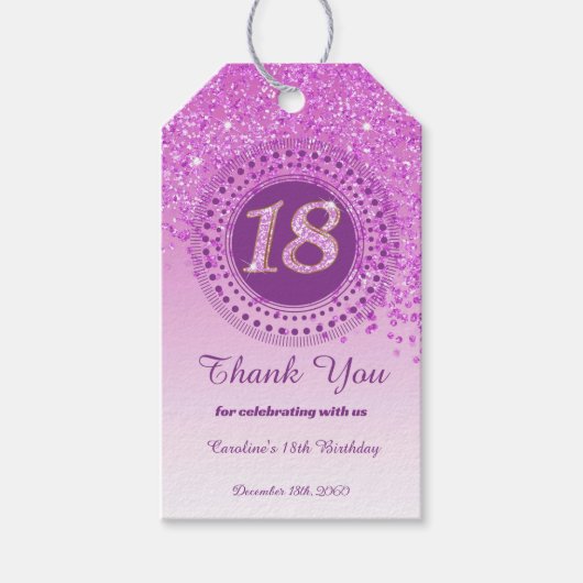Modern Falling Pink Glitter 18e verjaardag Cadeaulabel (Voorkant)