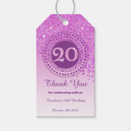 Modern Falling Pink Glitter 20th Birthday Cadeaulabel