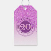 Modern Falling Pink Glitter 20th Birthday Cadeaulabel (Achterkant)