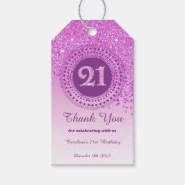 Modern Falling Pink Glitter 21st Birthday Cadeaulabel