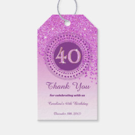 Modern Falling Pink Glitter 40e verjaardag Cadeaulabel