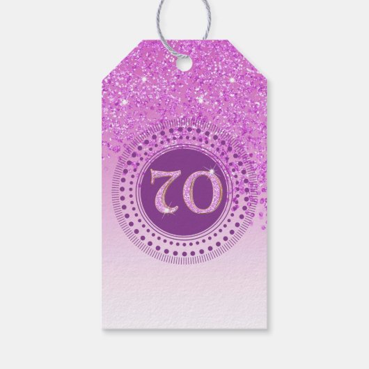 Modern Falling Pink Glitter 70e verjaardag Cadeaulabel (Achterkant)